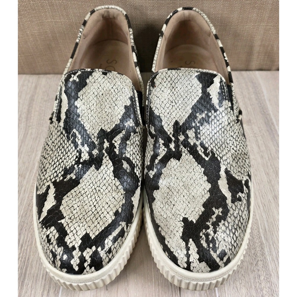 Naturalizer Snake Print Slip-On Flats in Black and Cream 9.5